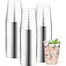 100pcs Silver Cups, 6.76oz Clear Cups With Silver Rim, Silver Beer Cups, Hard Cups For Party, Premium Silver Rim Cups, Perfect For Wedding And Party - Silver - View 8