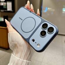 Morandi Color Block Large Window Magnetic Wireless Charging Phone Case, Full Coverage Lens Frame Shockproof Protective Cover, Fresh Minimalist Style Compatible With IPhone 18 Pro Max/18 Pro/Ultra/17 Air/18/17/16/15/14 Pro Max/13 Series, Gift For Girls - Blue - View 4