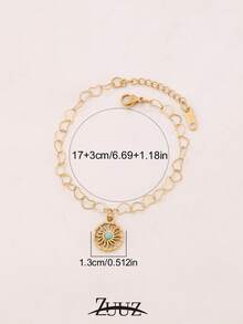 1pc Stainless Steel Sun Pendant Bracelet For Women Fashion Simple 18K Gold Plated Heart Chain Necklace Jewelry - Bracelet - View 2