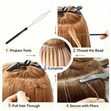 Hair Extension Loop Threader, 10 Pc Dual-Color Pulling Needle Set, Rust-Resistant Styling Tool With Beads Bands, Ideal For Beginner Home DIY Tinsel Feather I-Tip Hair Extension Craft Creation, Halloween - View 8