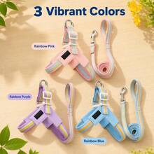 2pcs Rainbow Dog V-Shaped Harness Set, Adjustable Y-Shaped Harness With Leash, Comfortable Neck Protection, Suitable For Medium And Small Dogs For Daily Walking And Training, Prevents Pet Escape, Small Dog Harness, Medium Dog Harness, Harness + Leash - Multicolor - View 8