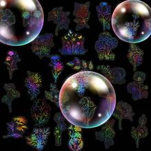 TOOUEE 100 PCS Vintage Flower Plant Theme Holographic Stickers, Transparent PET Waterproof Decals Stickers ,Unique Shining Designs For Scrapbooking Journaling Water Bottle DIY Handcraft Decoration - Multicolor - View 6