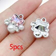 5/20pcs Silvery Plated Pink Rhinestone Charms Ballerina Fairy Butterfly Bear Moon Star Bow Shell Pendant For DIY Necklace Earring Jewelry Making - Pink - View 11