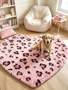 1pc Heart-Shaped Pink Leopard Print Faux Fur Rug, Love & Healing Bedroom Decor, Small Rug, Carpet, Home Decor, Living Room Rug, Living Room Small Rug, Bedroom Rug, Living Room Home Decor, Outdoor Rug, Washable Rug - Multicolor 5 - View 6