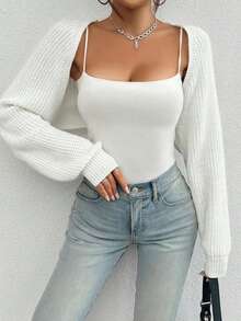 Women's Casual Elegant V-Neck Bell Sleeve Front Button Short Sleeve Cardigan, Suitable For Beach Party And Outings, Summer Style - White - View 1