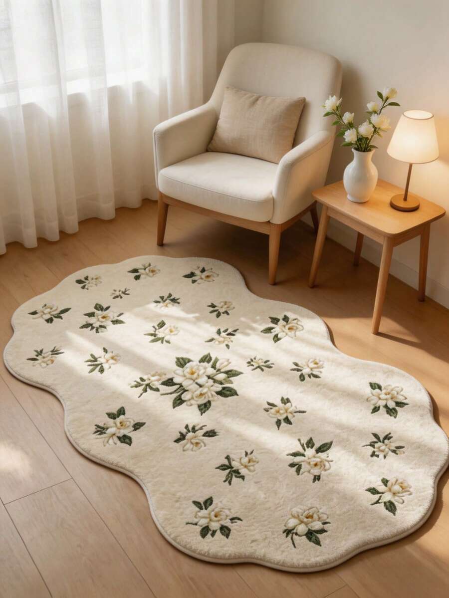 1件法式茉莉花秋冬加厚裝飾地毯,臥室裝飾,家居裝飾,客廳地毯,臥室地毯,客廳家居裝飾,戶外地毯,可機洗地毯 - 彩色 - 查看 1