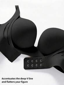 Women's Seamless Bra, Strong Push-Up, Wire-Free Push-Up Bra, Designed For Small Bust, Makes Bust Look More Petite Wireless, Back Button Design, Comfortable To Wear, Seamless Anti-Sagging Bra - Black - View 6