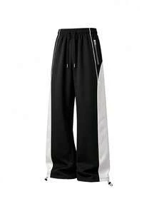 Men's Spring/Autumn Casual Fashion Colorblock Patchwork Long Pants, Outdoor Streetwear Minimalist Trousers - Black - View 2