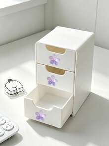 Multicolor Flower-Decorated Mini Desktop Drawer Storage Box, Multi-Layer Plastic Jewelry And Cosmetics Organizer, Multifunctional Storage Box, Suitable For Dressing Tables, Bedrooms, And Offices, Can Store Various Daily Items - Multicolor - View 4