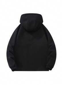 Men's Autumn/Winter Outdoor Thermal Lined Thick Hooded Sweatshirt Casual Fashion Minimalist Jacket - Black - View 3