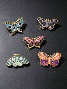 5/6/10/12/20/24pcs/Set Random Style Butterfly Enamel Badge Set Cute Enamel Backpack Badge Butterfly Brooch Round Collar Badge Steampunk Style Women's Badge Jewelry (Color/Style Random) - Butterfly - View 5