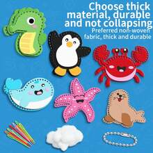 6Pcs Hand‑Sewing Craft Kit, DIY Felt Animal Ornaments Making Set With Safety Plastic Needles, Creative Holiday Party Present, Christmas Birthday Halloween Gift For Craft Enthusiasts - 6 Ocean DIY Kits - View 5