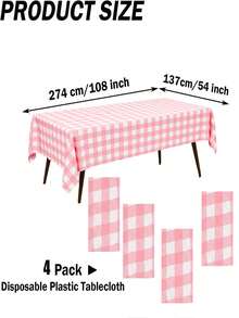 Thickened PEVA Rectangular Disposable Tablecloth, Waterproof And Oil-Proof, Plaid Pattern And Solid Color Options, Suitable For Birthday Party, Picnic, Wedding Banquet, Home Dining Table Decoration, 9 Colors Available - Pink Plaid - View 9