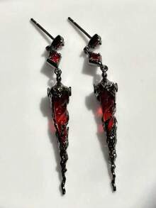 1pair Gothic Red Drop Earrings For Women, Dark Vampire Style Black Thorn & Red Crystal Dangle Earrings, Punk Alternative Jewelry - Multicolor - View 2