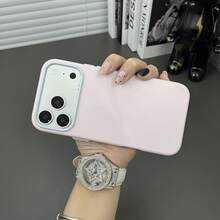 DECOPHONE غطاء هاتف وردي فاتح وأزرق فاتح بتصميم بسيط مع إطار، متوافق مع سلسلة أبل 18/17/16/15 غلاف واقي - وردي - مشاهدة 3