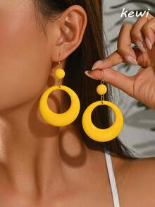 Anting Drop Dekorasi Lingkaran - Kuning - View 3