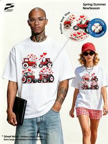 Women's Soft Cotton Printed Round Neck Tee, Vintage Y2K Style, Breathable Short Sleeve Top Daily & Weekend Wear. - White - View 2