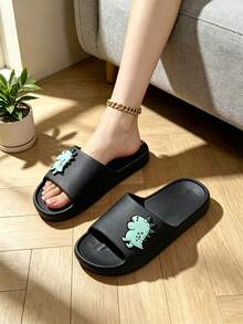 Women's Cartoon Monster Slippers, Soft EVA Platform Slide Sandals, Non-Slip Quick-Dry Indoor & Outdoor Shower Bathroom Slides - Style B-black - View 4
