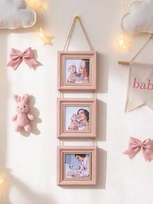 1pc Pink Hanging Photo Frame, Suitable For Displaying Mother And Baby Commemorative Photos, Decorative Frame For Displaying Multiple 4x4 Inch Square Photos, Creative Wall Decor For Baby Room, Storage And Display Of Children's Commemorative Photos, Single Frame Without Photos - Multicolor - View 4