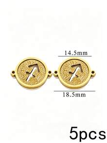 1/5pcs Zodiac Connector Pendant, 18K Gold Plated 304 Stainless Steel Double Hole Zodiac Pendant, Non-Fading DIY Jewelry Accessories - Zodiac Connector Ring - View 29