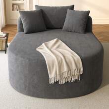 Komprimierter ovaler Relaxsessel aus Cordstoff – Montagefreier Einzelsessel mit tiefer Sitzfläche (122 cm), Lounge-Sessel für Wohnzimmer, Schlafzimmer & Leseecke – Hellbeige/Grün/Grau - Grau - Übersicht 2