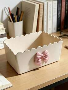 1pc Bowknot Storage Box, Vanity Makeup Organizer, Bathroom Countertop Storage Box, Desk Office Supplies Organizer - Multicolor - View 1