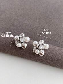 1 Pair Cool Elegant Rhinestone Small Round Ball Faux Pearl Stud Earrings Suitable For Women's Daily Wear - Silver - View 4