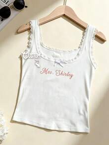 Personalized Embroidered Lace Tank Top, Custom Embroidery Modal Tank Bridal Shower Gift, Engagement Gift Bachelorette Party, New Mrs. Tank - Multicolor - View 9