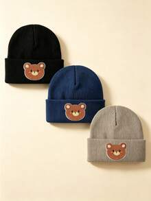 1pc/2pcs/3pcs Kids Knitted Baby Hat, Cute Little Brown Bear Pattern ...