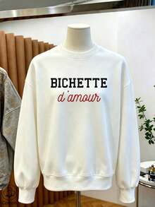 Women's Crew Neck Sweatshirt, Travel Pullover, Cotton Top, Women's Autumn/Winter Basic Sweatshirt - White - View 11