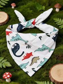 Polyester White Dinosaur Print Pet Scarf Bib, Happy Little Dog, Suitable For Small And Medium Cats And Dogs (Bichon, Teddy), Indoor Or Outdoor Year-Round Use, Not Suitable For Large Dog Breeds - White - View 10