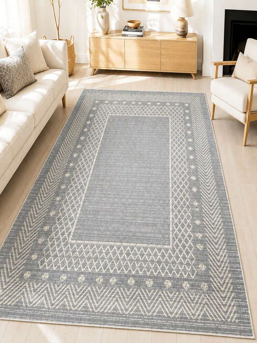 Chilai Home Minimalist Geometric Print Area Rug, Modern Black And White Floor Mat For Living Room, Bedroom & Home Decor, Made In Turkey - Grey - View 1