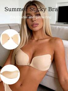 1pc Invisible Front-Closure Adhesive Bra, Suitable For Summer, Fits Spaghetti Strap Dresses, Backless Dresses, Camisoles - Multi-color - View 1