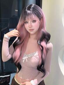alicegarden 30-Inch Long Synthetic Wig Featuring A Natural Wavy Style In A A Stunning Multicolor. Designed With Bangs , This False Hairpiece Is Perfect For Ms Daily Party Cosplay Use, Offering A Natural And Natural Durable Wig Gift For Ladies. - Multicolor - View 4