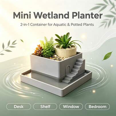 Maceta Minimalista Moderna Miniatura de Humedal 2 en 1, Maceta Decorativa, Uso Dual de Cultivo Hidropónico & Suelo para Escritorio & Alféizar de Ventana, Decoración Creativa de Verdura para Estantería de Dormitorio, Regalo