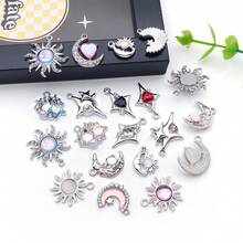 5/10/20pcs Silvery Plated Celestial Rhinestone Charms Sun Moon Star Heart Alloy Pendant For DIY Bracelet Necklace Earring Jewelry Making Findings - Multicolor - View 4