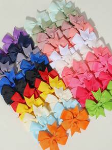 40pcs Ribbed Satin Bow Hair Clips, Multi-Color Solid Side Bang Clips, Minimalist Daily Versatile Hair Accessories For Organizing Loose Hair And Bangs - Mixed color - View 4