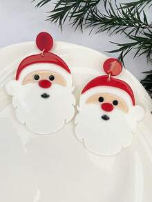 1 Pair Exaggerated Personalized Christmas Holiday Atmosphere Santa Claus Head Sweet Cute Earrings Ear Pendants - Red and White - View 3