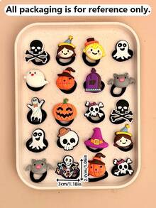 14pcs Random Halloween Themed Hair Ties For Kids, Cartoon Pumpkin Ghost Skull Bat Design, High Elasticity Girls Party Costume Hair Accessories - Multicolor - View 2
