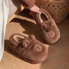 Autumn/Winter Cute Capybara Cartoon Full-Cover Plush Slippers Indoor Home Warm Thick Sole Soft Bottom Plush Shoes - Dark Brown - View 4