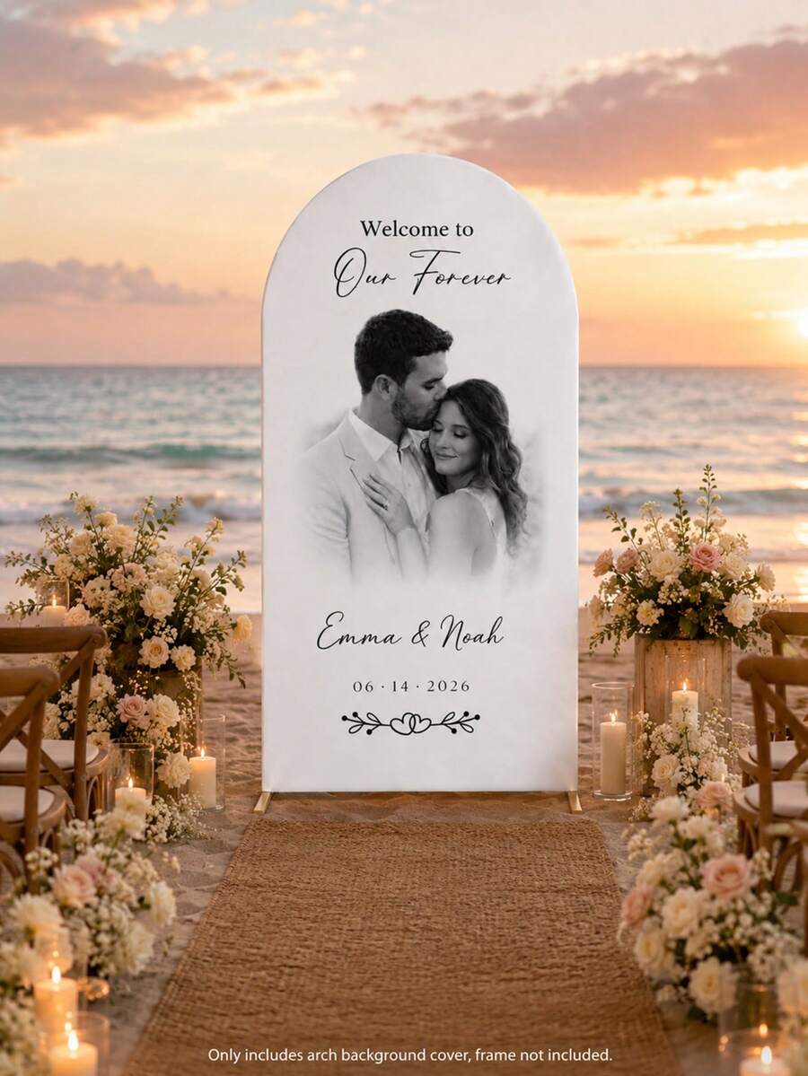 Customized Wedding Arch Fabric Decoration Cover | Personalized Photo/Name/Date/Text, Polyester Double-Sided Stretch Background Cloth, Party Decoration, Wedding Welcome Sign, Bridal Shower Gift, No Power Required, Suitable For Wedding, Birthday, Party - Multicolor - View 1
