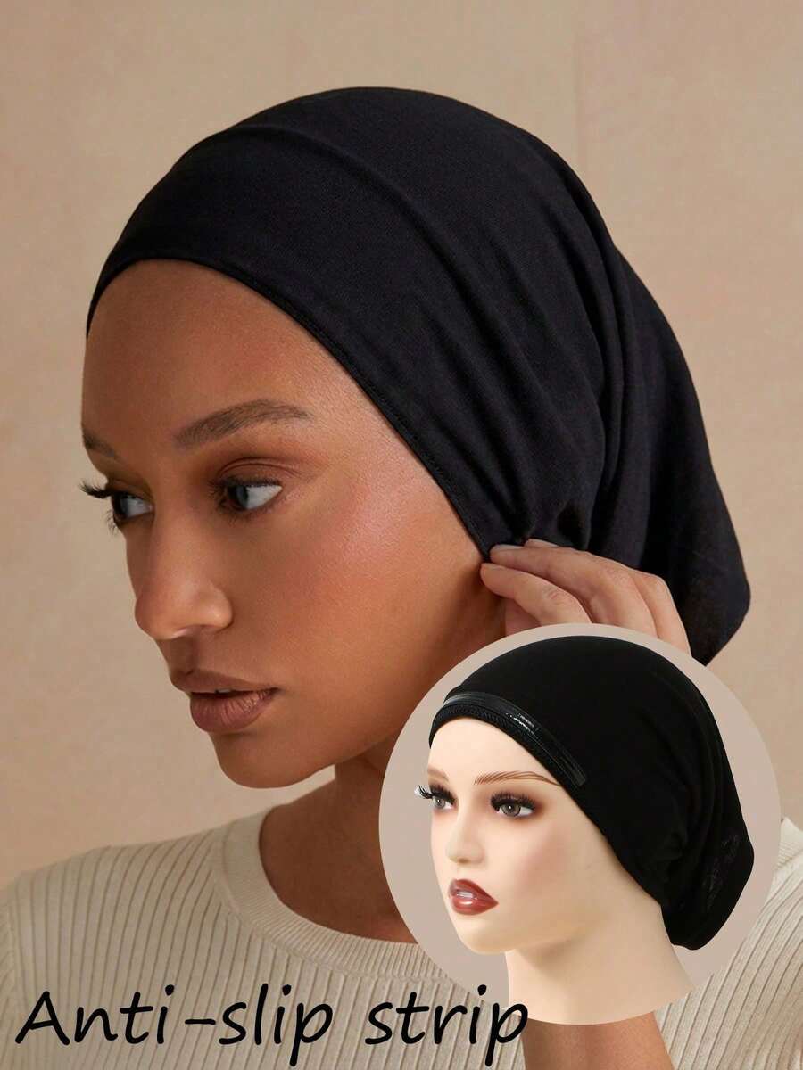1PC Women's Solid Color Non-Slip Pull-On Cap, Comfortable Skin-Friendly Base Hat, Breathable Headscarf Inner Cap For Long Wear, Muslim Headscarf Liner, Suitable For Daily Use
