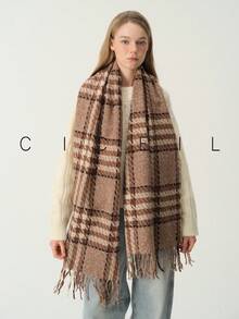 1pc Women's Fashion Versatile Plaid Multicolor Patchwork Polyester Scarf, Warm For Autumn/Winter, Daily Wear - Blue Camel - View 11
