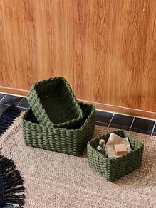 Cirelle 3pcs (S+M+L) Handmade Woven Storage Basket Set, Paper Rope Material Storage Baskets, Home Organization And Storage, Suitable For Living Room, Bedroom, Cabinet And Office, Home Decor, Farmhouse Decor (Small+Medium+Large) - Green - View 1