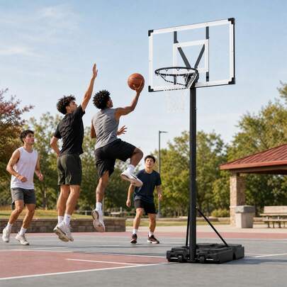 Portable Basketball Hoop W/44'' Shatterproof Backboard 4.43-10 Ft Adjustable Black
