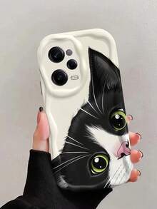 1 buah Casing Ponsel Pelindung Anti-Guncangan Motif Gelombang Besar Krem, Casing Ponsel Kucing Tuxedo Lucu, Casing Ponsel TPU Lembut Anti-Jatuh Motif Anak Kucing Hitam Putih yang Mengintip, Kompatibel dengan Perangkat Android, Ponsel Seri - Putih - View 3