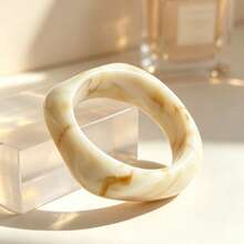 GNIT 3pcs/1pc Y2k Exaggerated Asymmetrical Resin Semi-Transparent Bracelet Set For Women, Versatile - Twisted Milk Brown Texture - View 4