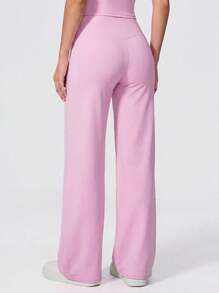 Never me Women's High Waist Straight Leg Wide Leg Yoga Pilates Sports Pants For Daily Commute - Pink - View 2
