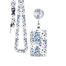 1 Set (Badge Clip + Lanyard + Card Holder) Blue Butterfly ID Badge Clip, Retractable Badge Reel With Card Holder, Detachable Lanyard, Teacher ID Card Holder Protective Sleeve, Suitable For Doctors, Nurses, Interns, Office Workers, Office Gift - Versatile - View 1