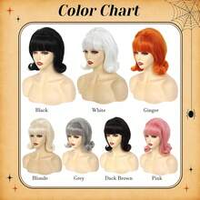 Short Bob Wig With Bangs For Women 60s 70s Retro Beehive Bouffant Black Wigs Vintage Costume Wig For Halloween Party Cosplay Fun Wig Shoulder Length - Multicolor - View 6
